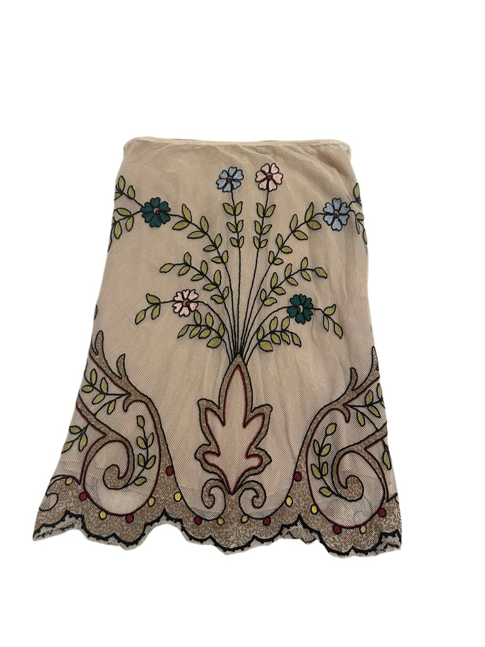 Miu Miu Beige A-Line Skirt with Multicolor Floral Embroidery